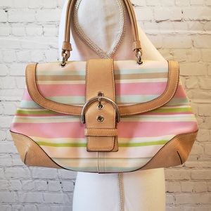 COACH NUBUCK STRIPED FLAP FRONT BAG